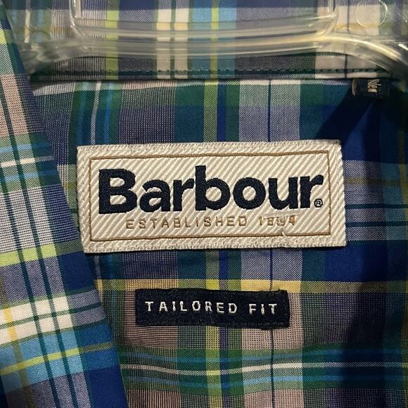 Barbour tailored fit 100% cotton short sleeve plaid button down shirt sz M - Picture 6 of 7